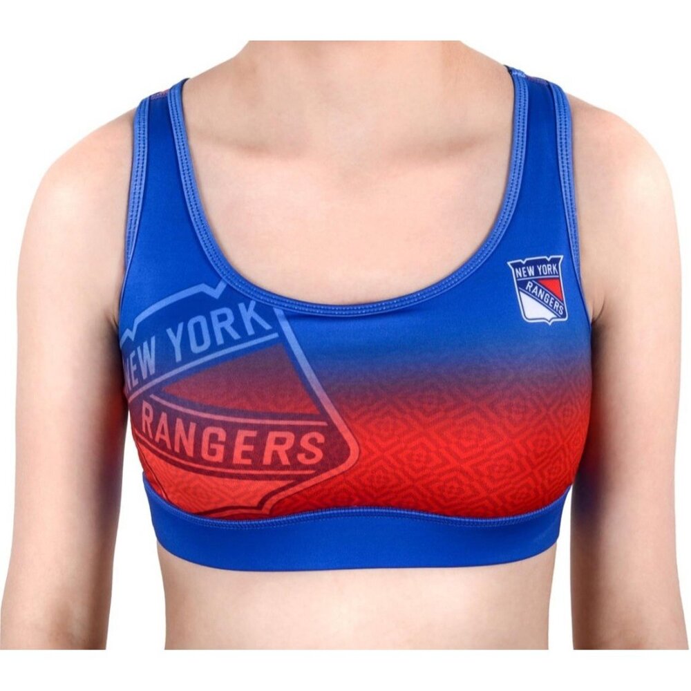 NHL NY Rangers Ice Hockey Gradient Sports Bra Large Fan Apparel Swag Red Blue